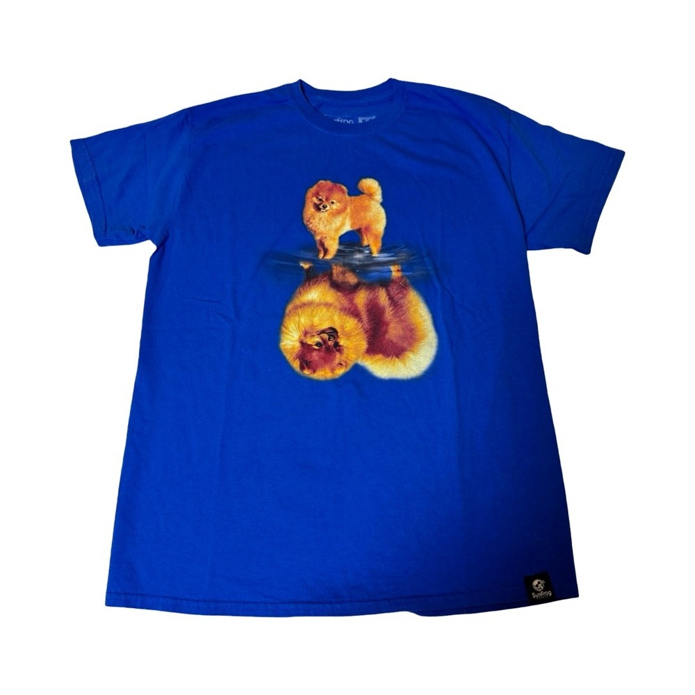 SunFrog Pomeranian Dog Reflection Graphic T-Shirt Royal Blue Mens Medium Cotton